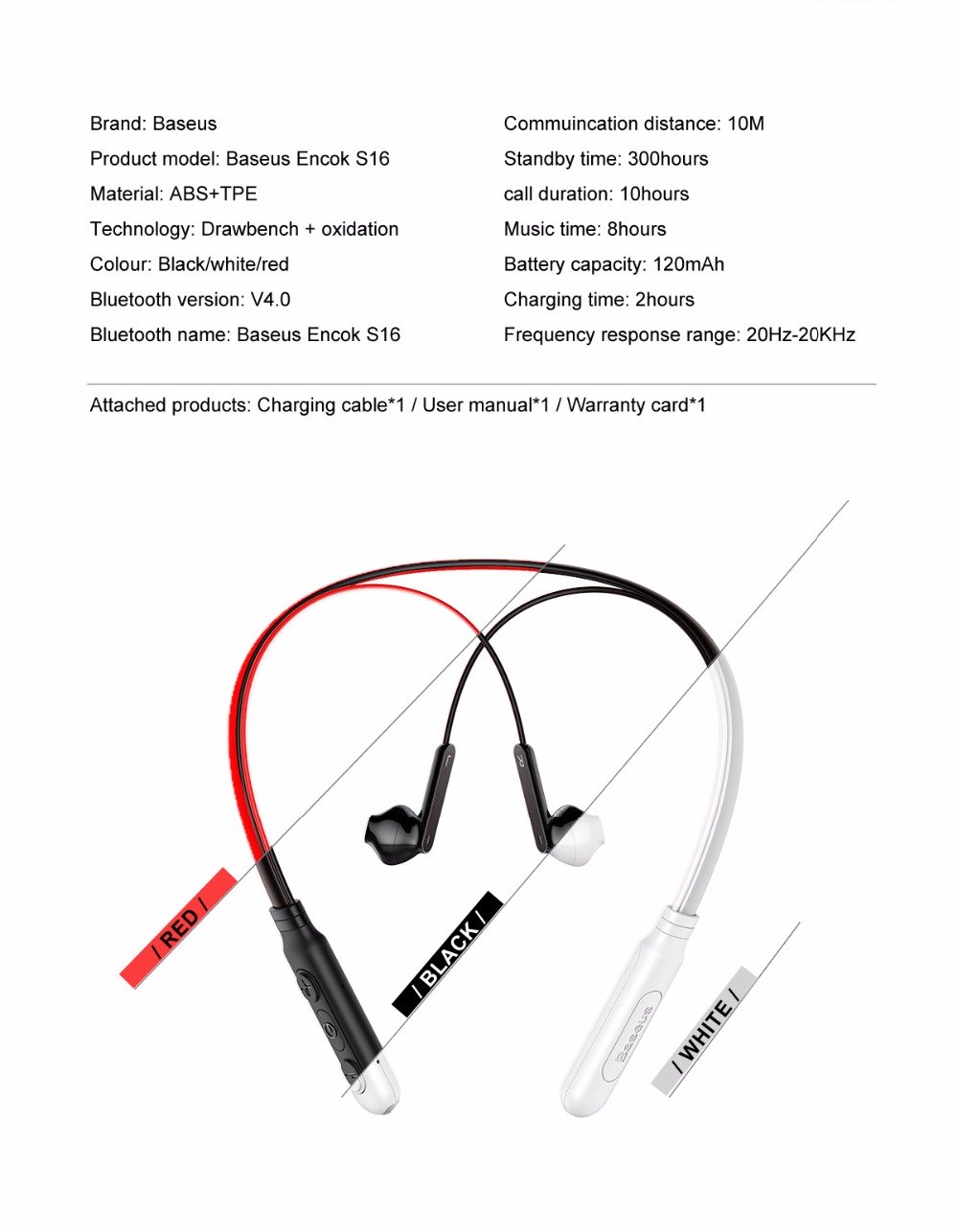 Thông số chi tiết của tai nghe không dây Baseus Encok S16