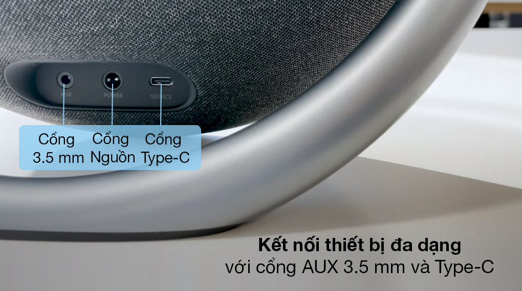 Loa Bluetooth Harman Kardon Onyx Studio 7 - Sử dụng được với nhiều thiết bị khác nhờ tích hợp cổng AUX 3.5 mm, cổng Type-C 